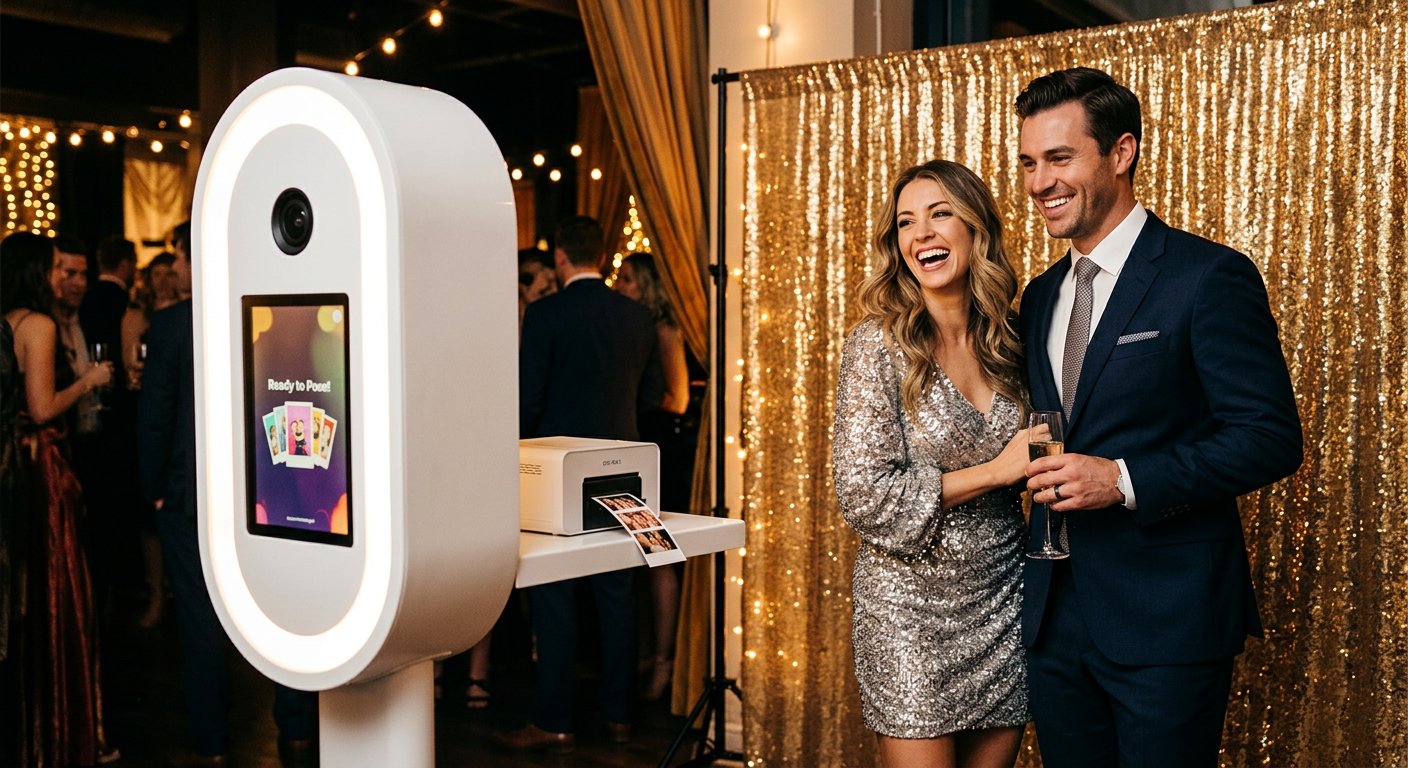 Oval mirror photo booth at a Las Vegas event